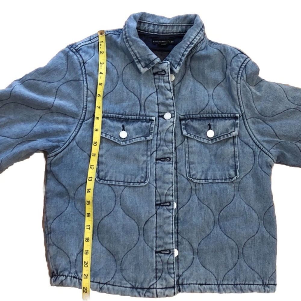 Sincerely Jules Quilted Denim Jacket Blue Small Button Front Shacket - Picture 7 of 9